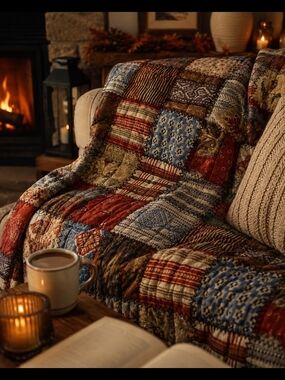 Cozy  Throw Blanket in Red, Blue & Brown - Brand: